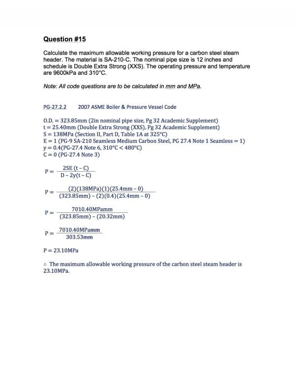 Question 15 How To Calculate The Maximum Allowable Working Pressure